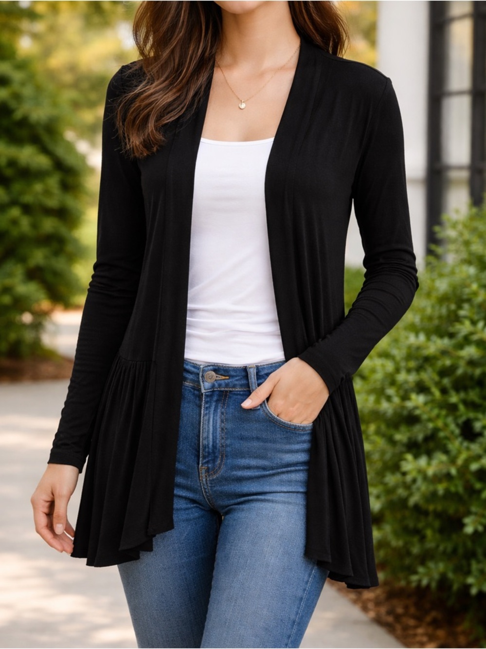 Susina Black Open-Front Cardigan 3/4  Sleeves Large